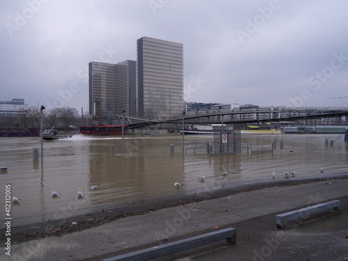 The Seine river during floods during winter.