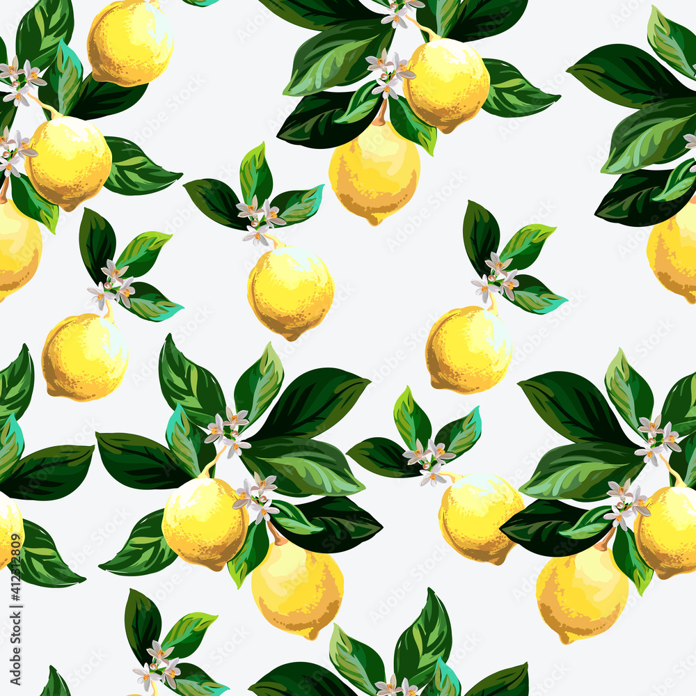 Lemon citrus vector pattern. Botanical vector illustration. Summer background. Floral design. Lemon citrus vector pattern. Botanical vector illustration. Summer background. Floral design.