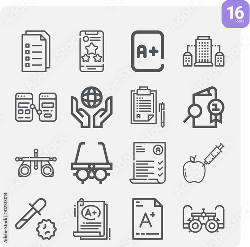 Simple set of testing related lineal icons.