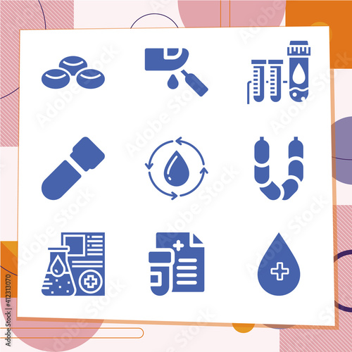 Simple set of 9 icons related to transfusion