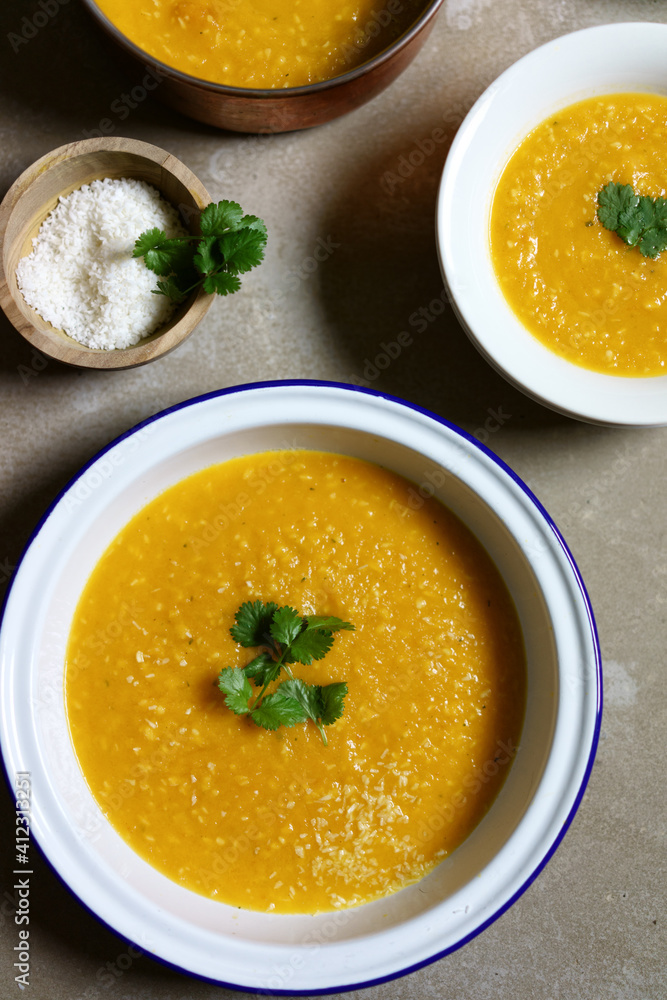 Carrot and coconut soup. Carrot and coconut soup.