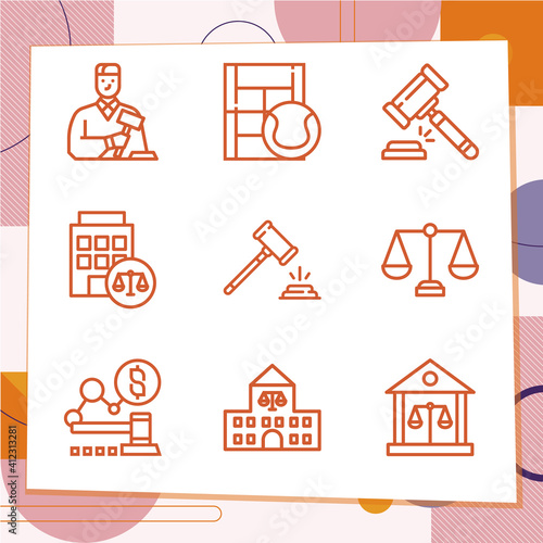 Simple set of 9 icons related to injunction