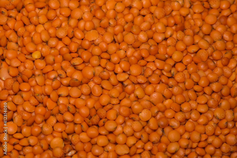 Full frame macro shot of red lentils Full frame macro shot of red lentils