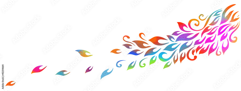 Horizontal background. Abstraction with multicolored falling leaves. Vector illustration