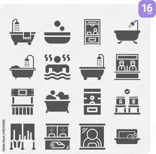 Simple set of shower stall related filled icons.