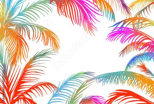 Frame with colorful palm leaves. Vector illustration