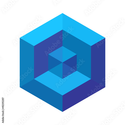Abstract geometric shapes in isometric projection. Optical illusion. Transparent cube.