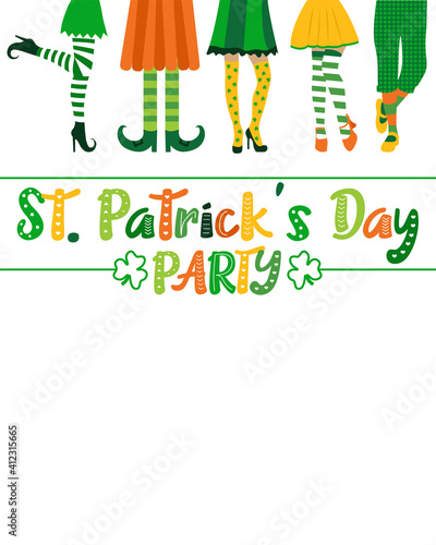 Vector poster on St. Patrick's Day Party. Saint patrick Invitation template with different legs. Saint Patrick's Day party flyer, brochure, holiday invitation, corporate celebration