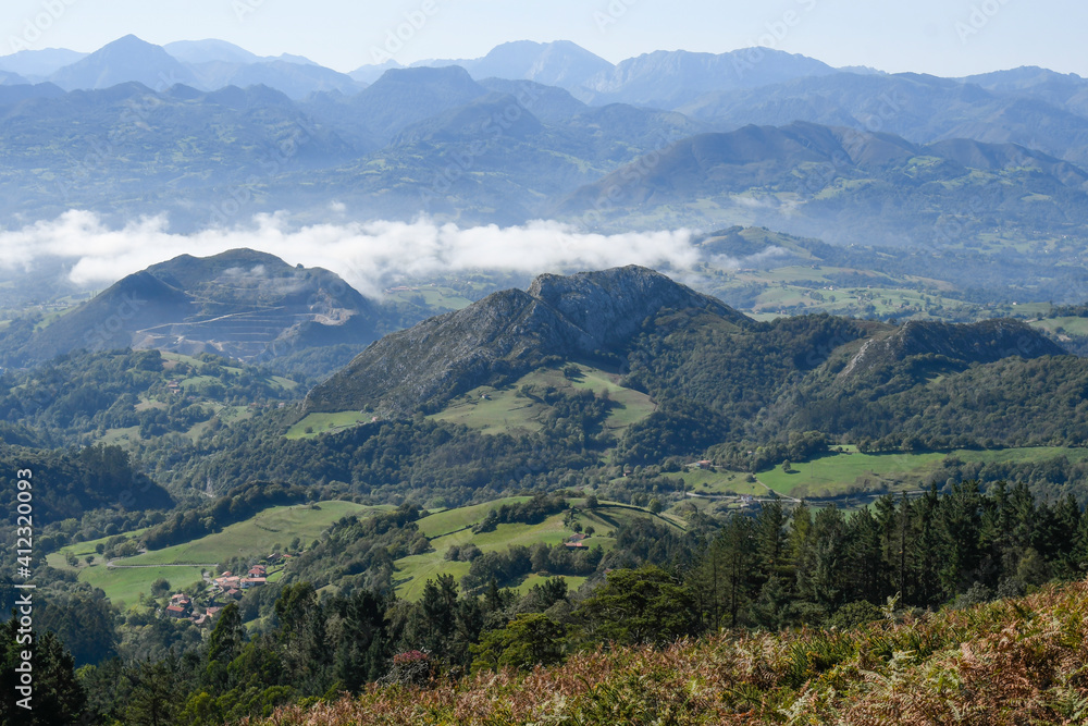 Panoramic views of the Asturian valleys from the Mirador del Fito