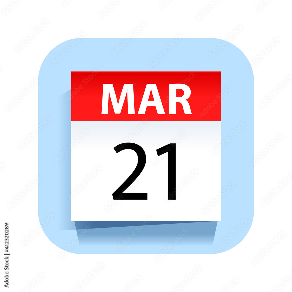 Fototapeta premium March 21. Calendar Icon. Vector Illustration.