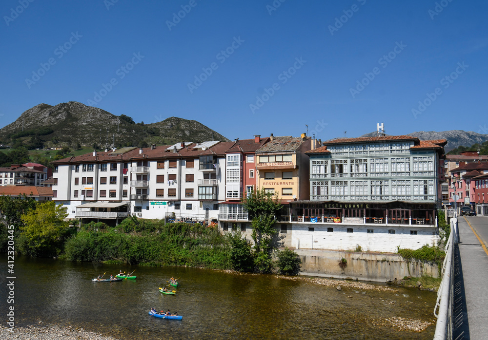 Typical houses of Arriondas next to the Sella river