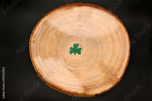 Concept of St. Patrick. green clover on wooden background, top view place for text