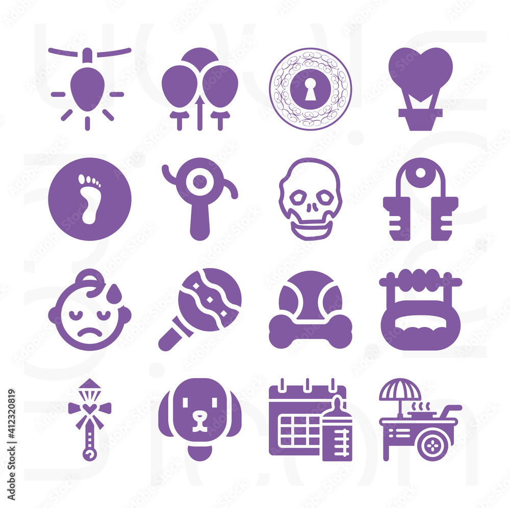 16 pack of toy  filled web icons set