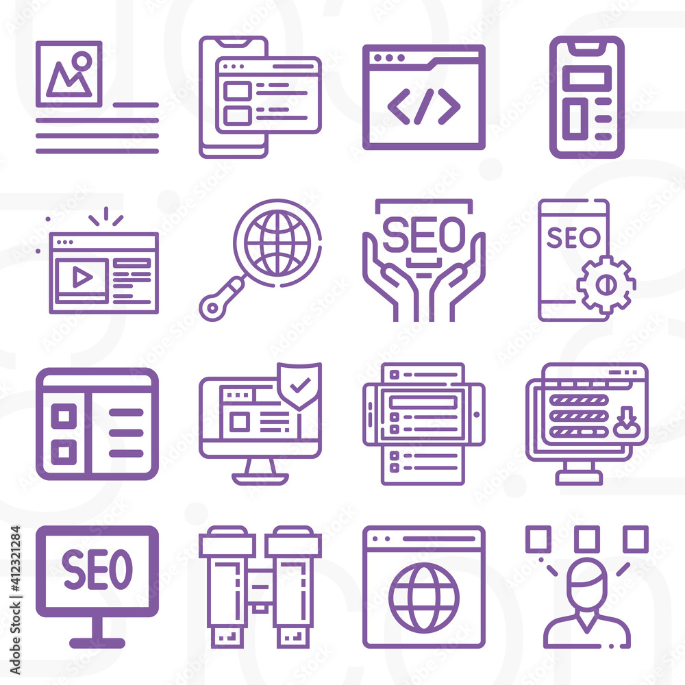 16 pack of application program lineal web icons set 16 pack of application program lineal web icons set