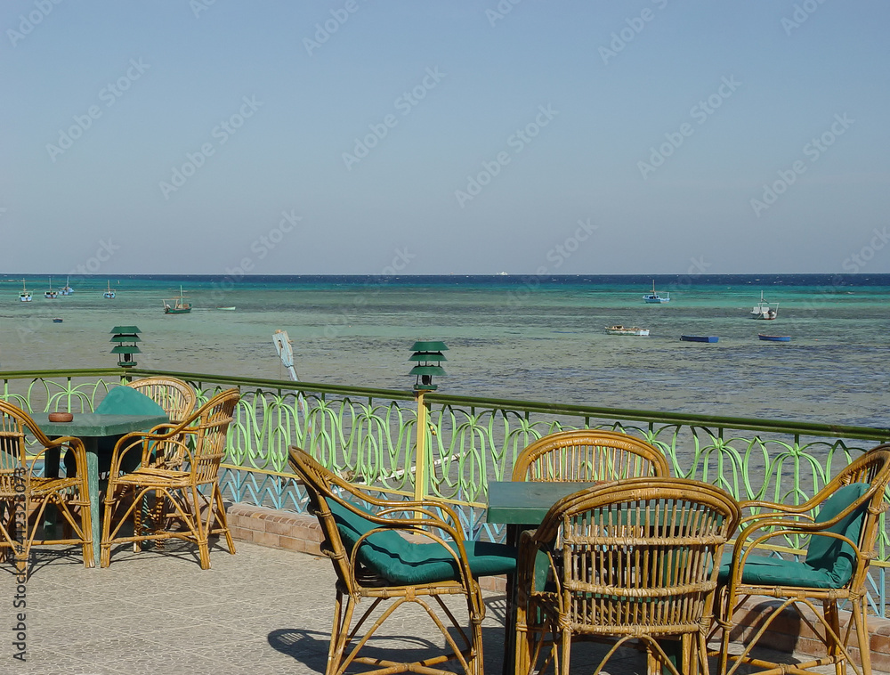 Open veranda by the sea. Hurghada, Egypt