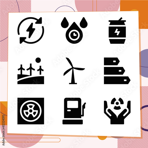 Simple set of 9 icons related to biomass