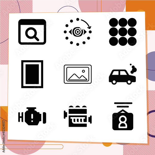 Simple set of 9 icons related to buffer