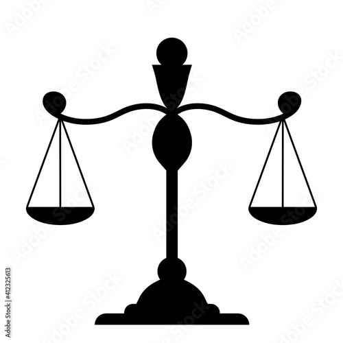 Libra. Silhouette of scales. Weights black icon. Isolated element on a white background. Balance, law and justice symbol.
