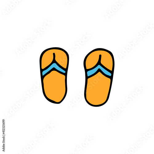 Colorful doodle flip flops illustration. Colorful flip flops icon. Colorful doodle summer sandals icon in vector © GulArt