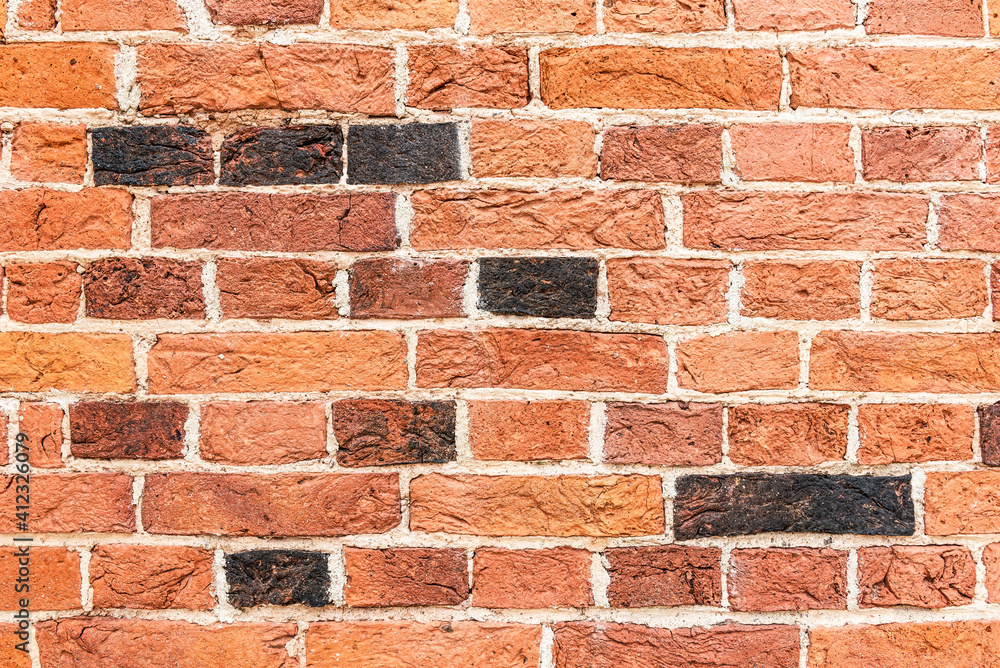 Naklejka premium Interior old red brick wall close up texture background