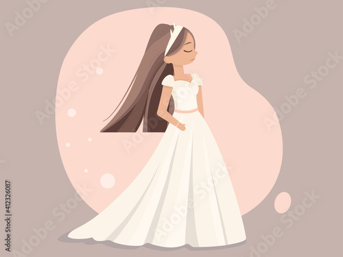 Girl with long hair illustration. Beautiful bride