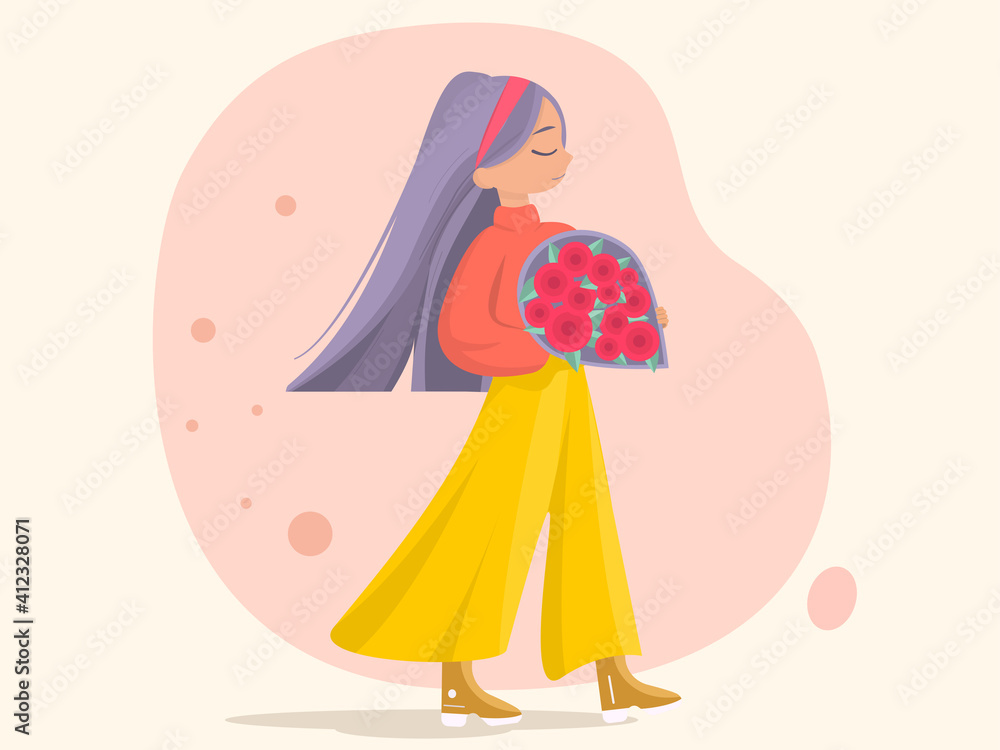 Stylish girl with long purple hair and flowers Stylish girl with long purple hair and flowers