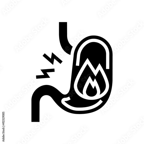 heartburn stomach glyph icon vector. heartburn stomach sign. isolated contour symbol black illustration