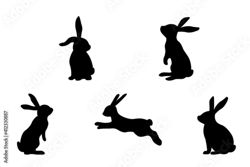 Silhouettes of rabbits isolated on a white background. Bunny silhouette.