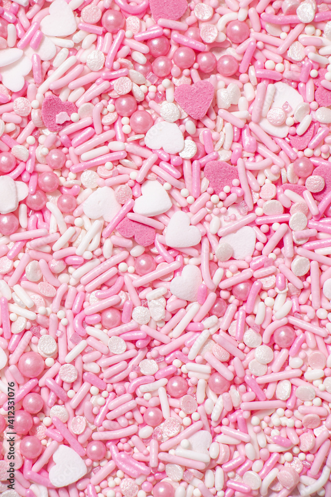 close up of pink and white heart sprinkles for valentines day close up of pink and white heart sprinkles for valentines day