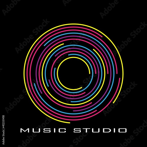 Vinyl record, music disc. Album cover, flyer, logo for recording studio, dj disc icon. Vector.