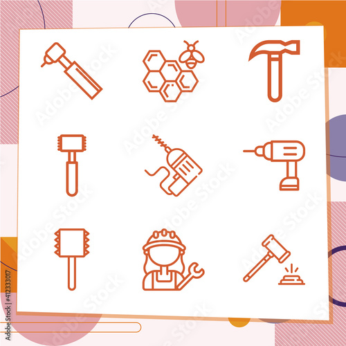 Simple set of 9 icons related to carpenter
