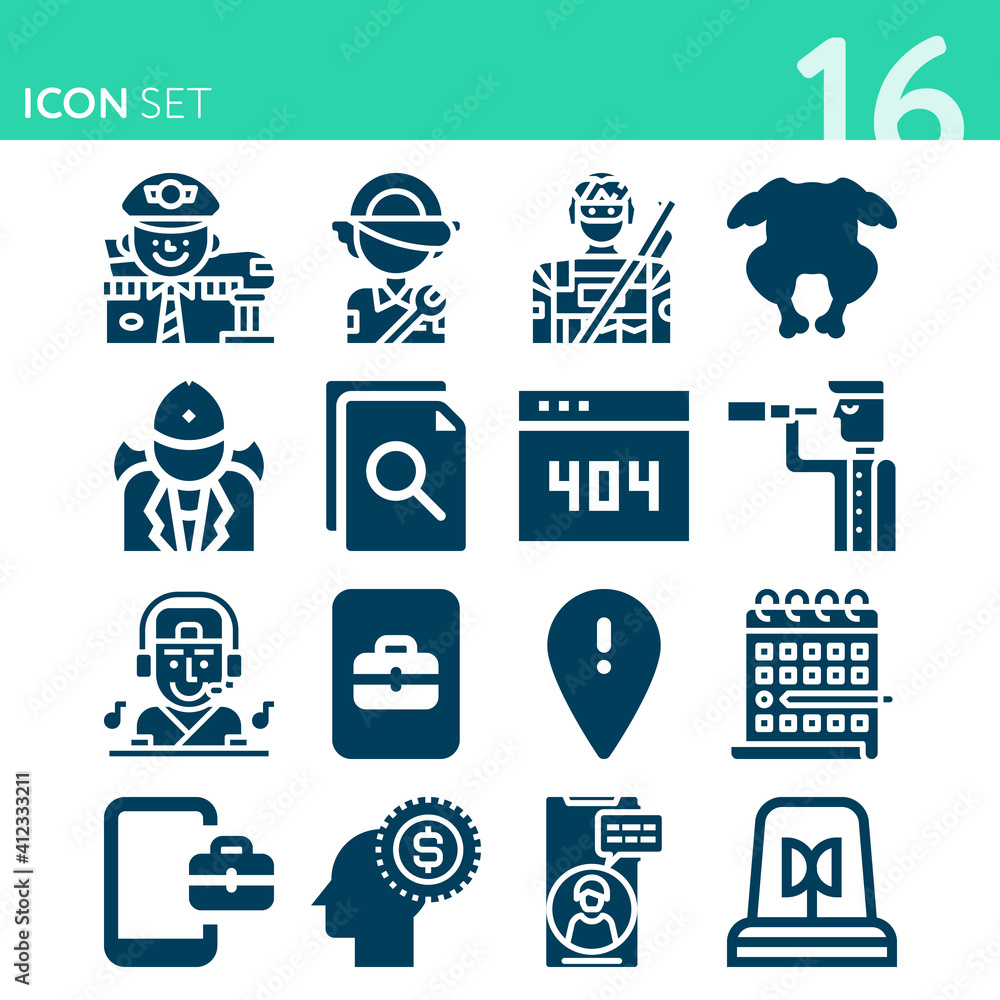 Simple set of 16 icons related to problem Simple set of 16 icons related to problem