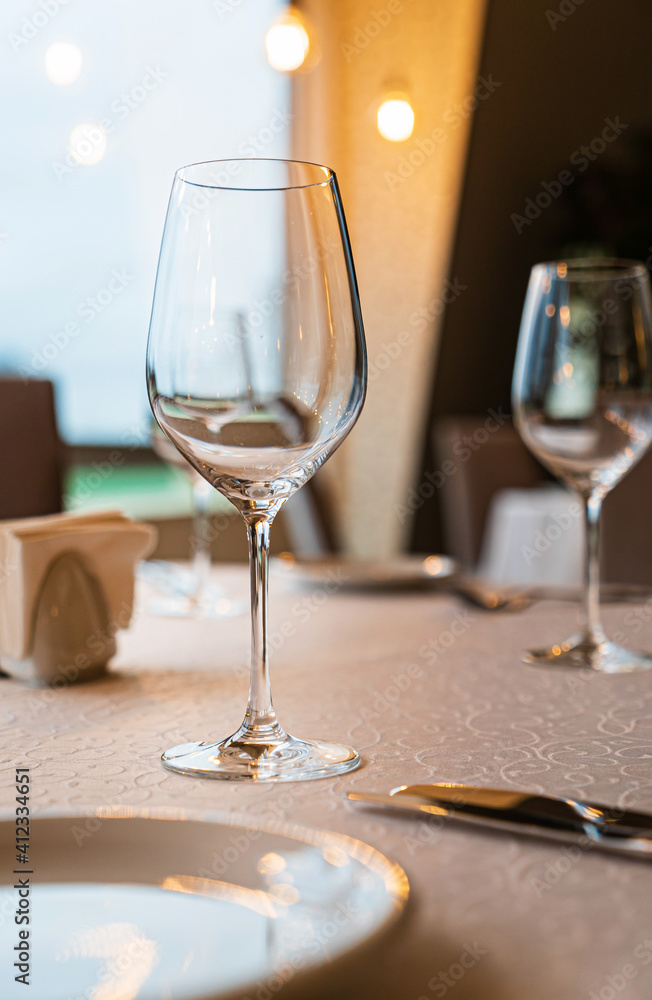 Served dinner table in a restaurant. Restaurant interior Served dinner table in a restaurant. Restaurant interior