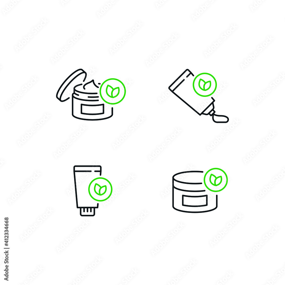 Vegan Skin Care Product Icon Set. Hand cream line icon. Isolated on White cosmetic Icon Set - Vector Vegan Skin Care Product Icon Set. Hand cream line icon. Isolated on White cosmetic Icon Set - Vector