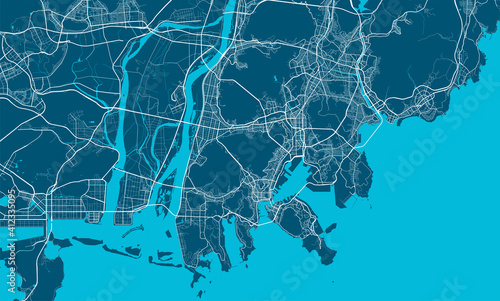 Vector map of Busan, South Korea, State of South Korea. Street map art poster illustration.