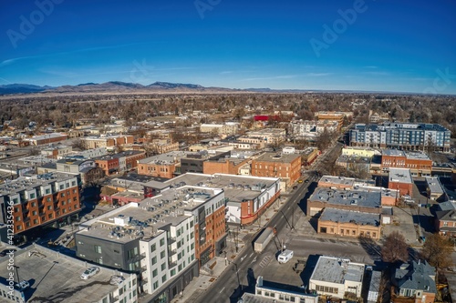 Aerial View of Downtown Loveland, Colorado during Winter