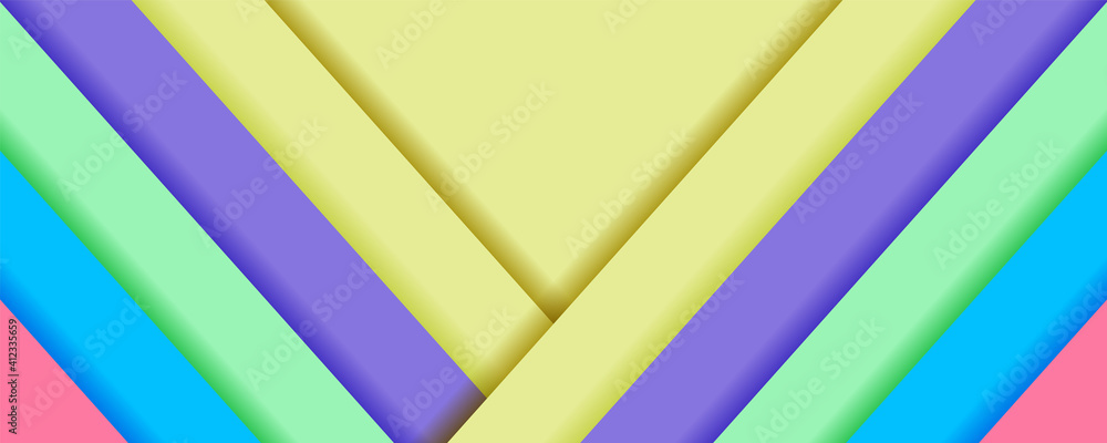Modern geometric abstract pastel paper banner cover design with pink, purple, yellow, green, blue triangles shapes on texture background for card, flyer, invitation, banner, party, print advertising Modern geometric abstract pastel paper banner cover design with pink, purple, yellow, green, blue triangles shapes on texture background for card, flyer, invitation, banner, party, print advertising