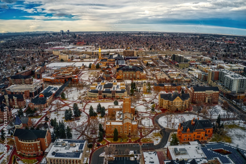 Aerial View of a University in Denver, Colorado during Winter Break