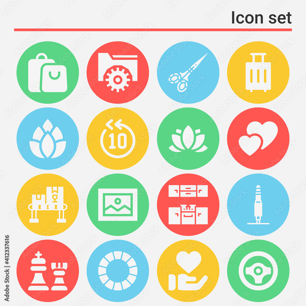 16 pack of goods  filled web icons set