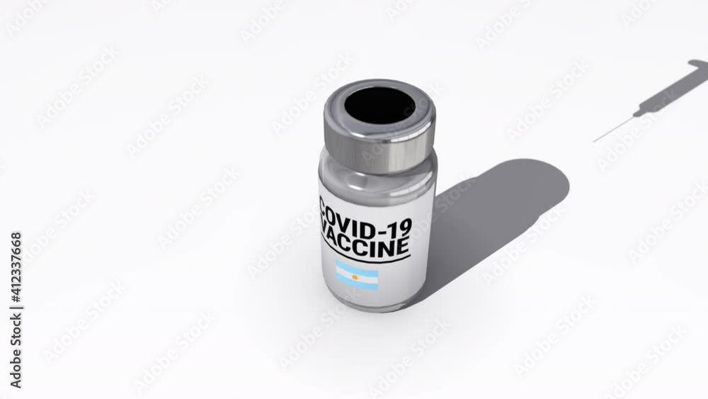 Seamless looping 3D animation of the covid-19 vaccine injection of a bottle with the flag of Argentina in 4K resolution Seamless looping 3D animation of the covid-19 vaccine injection of a bottle with the flag of Argentina in 4K resolution