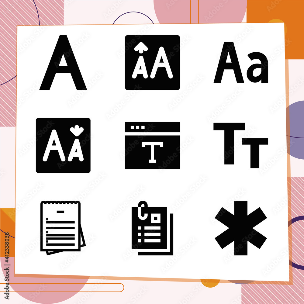Simple set of 9 icons related to characters Simple set of 9 icons related to characters