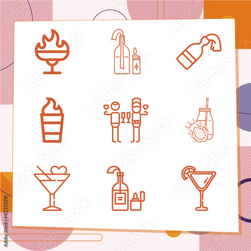 Simple set of 9 icons related to cocktail