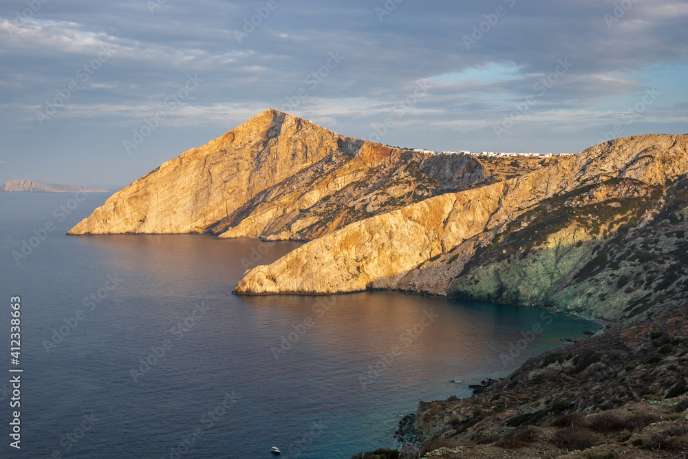Amazing cliffs seen during sunset on the island of Folegandros. Cyclades, Greece Amazing cliffs seen during sunset on the island of Folegandros. Cyclades, Greece