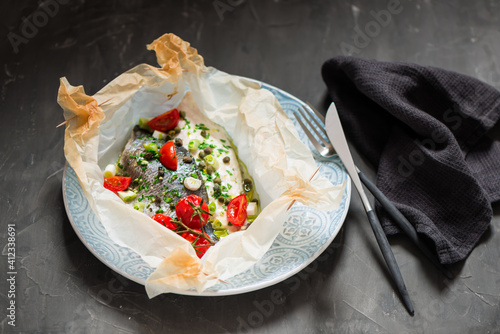 Baked seabream fillet photo