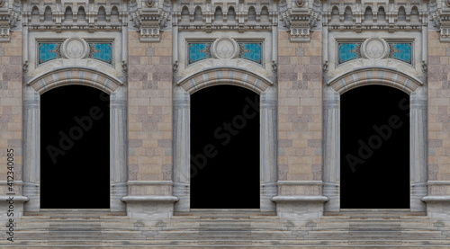 On the streets in Istanbul, public places. Elements of architectural decorations of buildings, doorways and arches.  photo