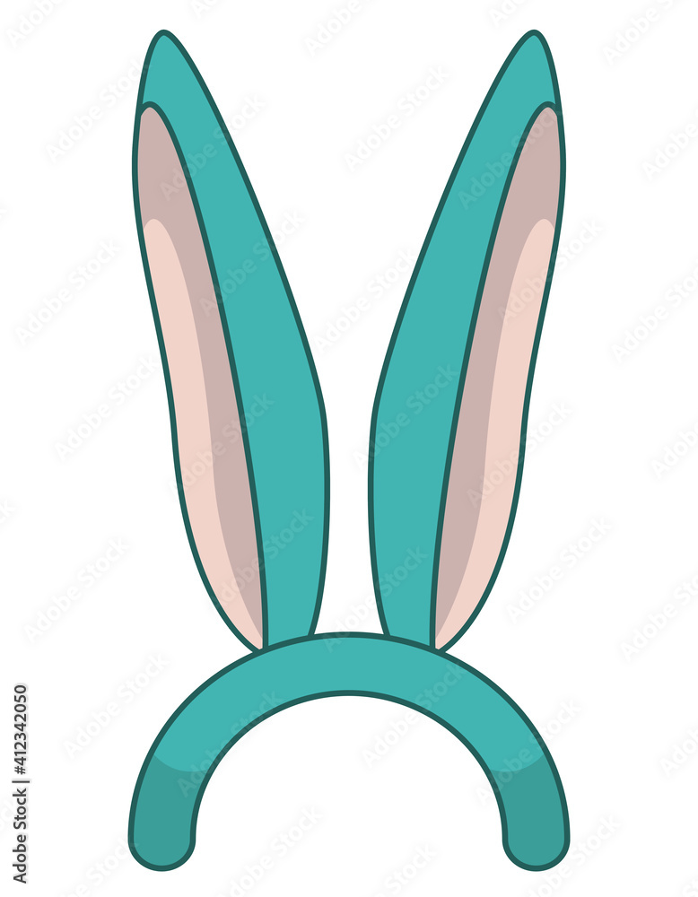 Green headband with rabbit ears. Easter accessory in linear cartoon style