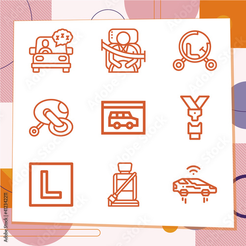 Simple set of 9 icons related to drivers