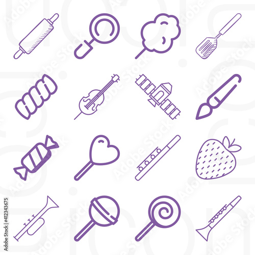 16 pack of tilted  lineal web icons set