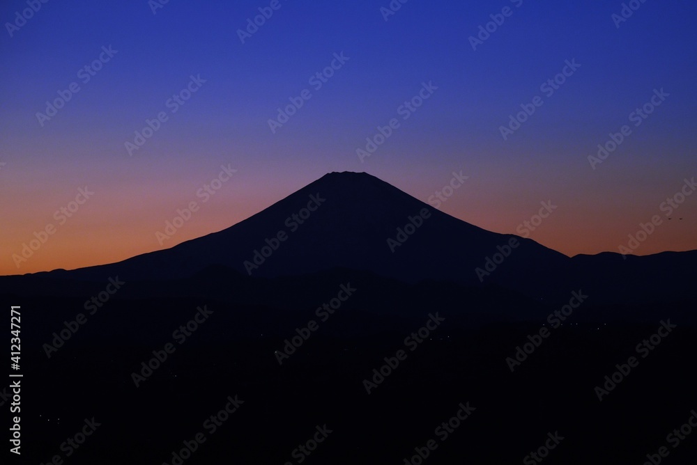 Silhouette view of Mt.Fuji after sunset in February. Silhouette view of Mt.Fuji after sunset in February.