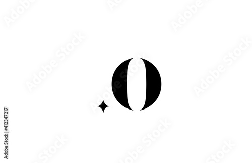 black and white O alphabet letter logo for business with star. Creative lettering for company. Corporate identity branding design icon